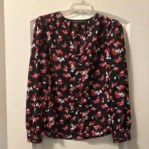 Banana Republic Black and Red Floral Blouse
